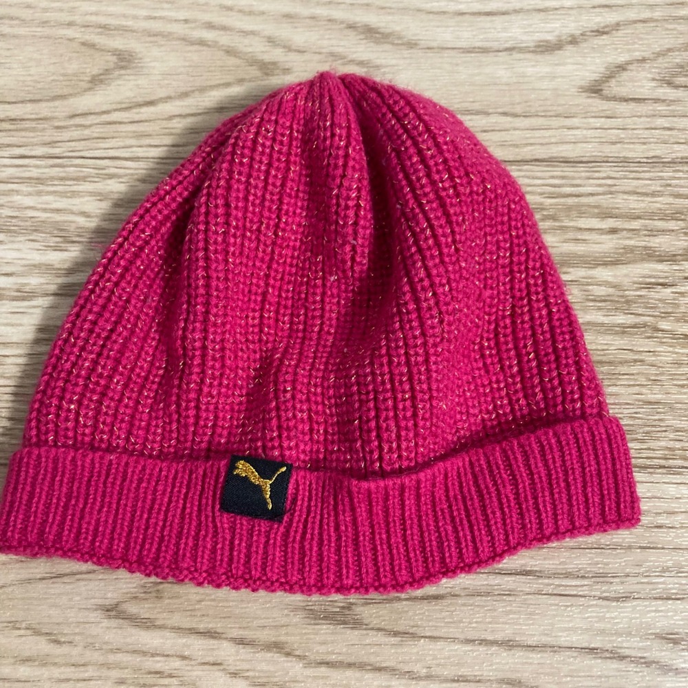 Puma Beanie GILRS OSFA Pink Gold Metallic Sparkle Ribbed Knit Hat USWGR